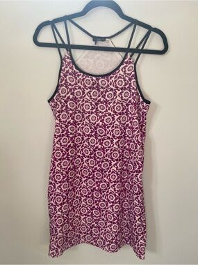 Strappy Floral Summer Dress in Magenta, White and Black Trim